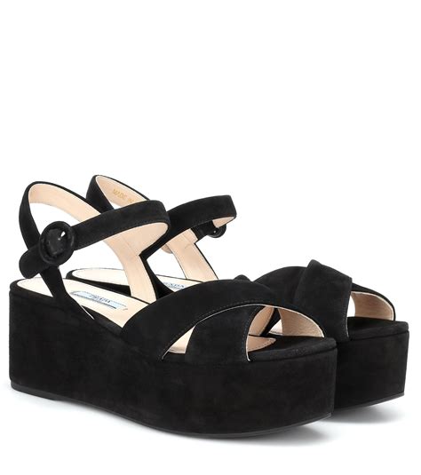 prada black rubber sandals|Prada black suede platform sandals.